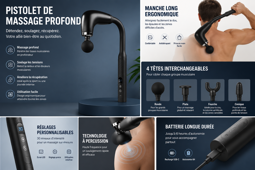 FLEXIGUN PRO – Pistolet de Massage à Bras Articulé 180°